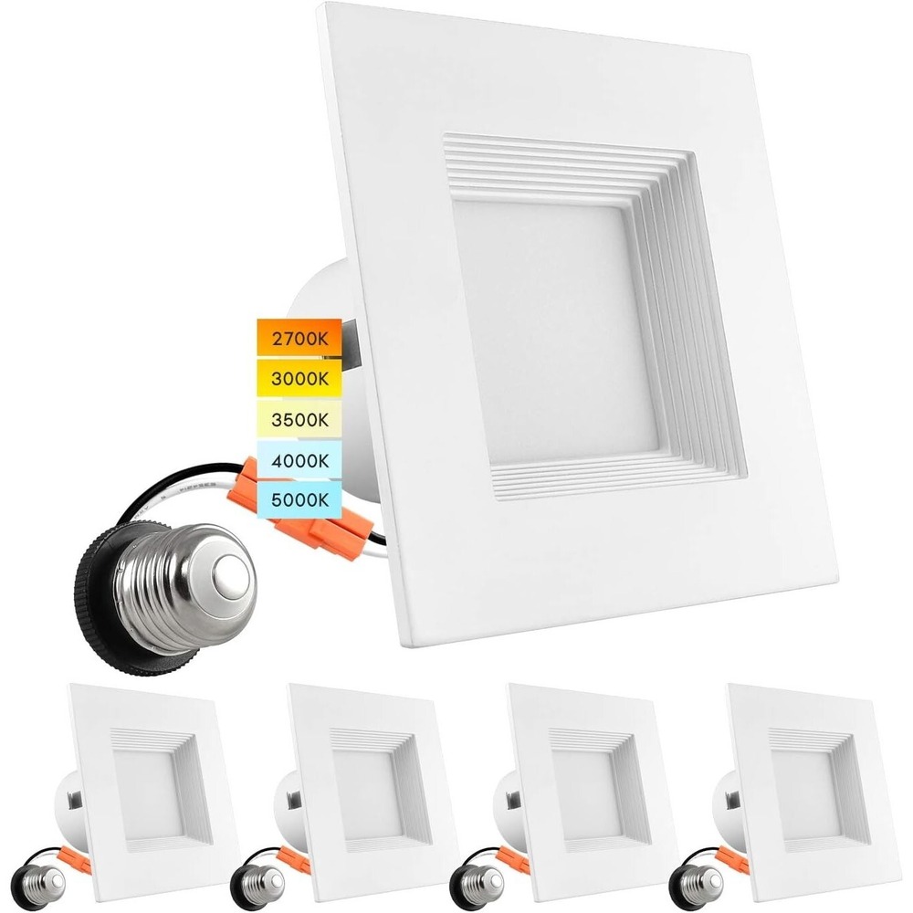 4Pack LUXRITE 4" Square Dimmable Recessed LED Can Light 2700K-5000K 11W 750L ETL